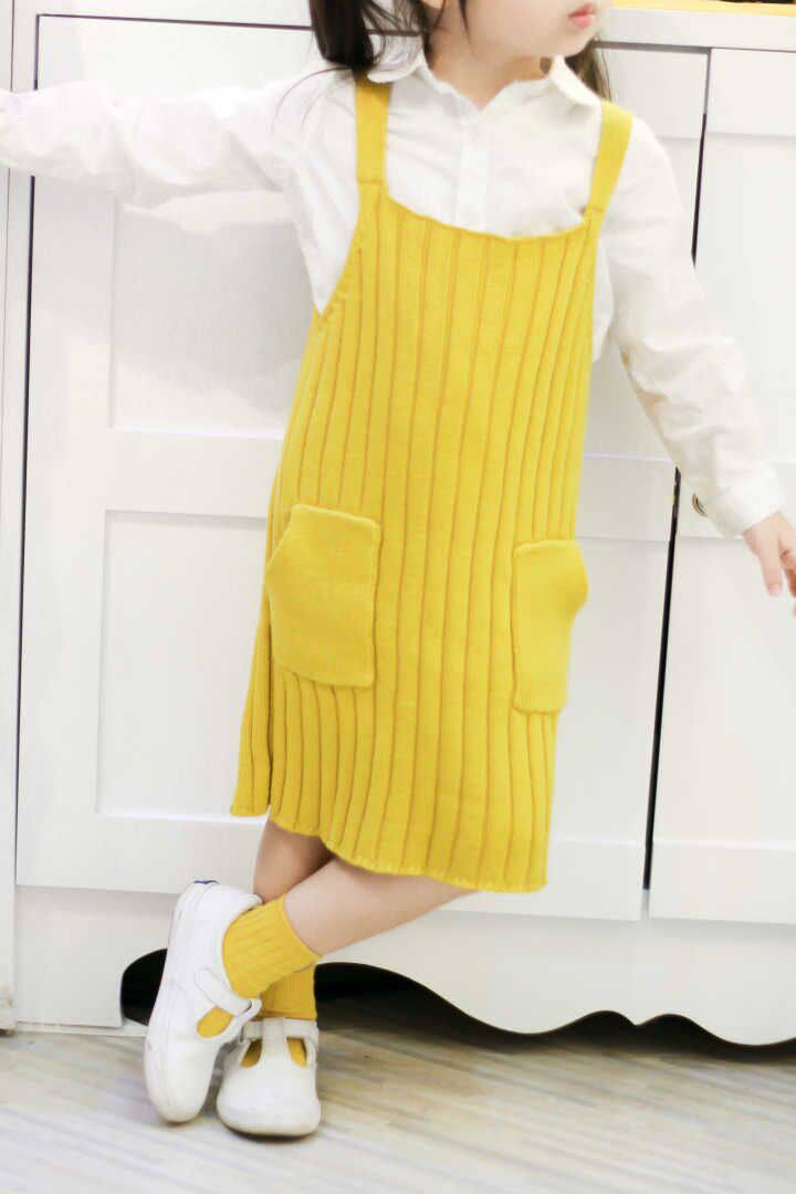 Clear children's clothing girl spring and autumn yellow knitting dress dress dress baby conjunction cotton wire hanging