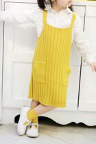 Clear Cabin Childrens Clothing Girl Spring Autumn Season Yellow Knit Wool Cord Skirt Braces Skirt Baby One-piece Dress Pure Cotton Thread Harnesses