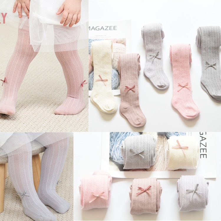 Spring and summer girls' thin section of even foot socks baby pure cotton butterfly knot hollowed-out mesh socks with pants white socks dance socks