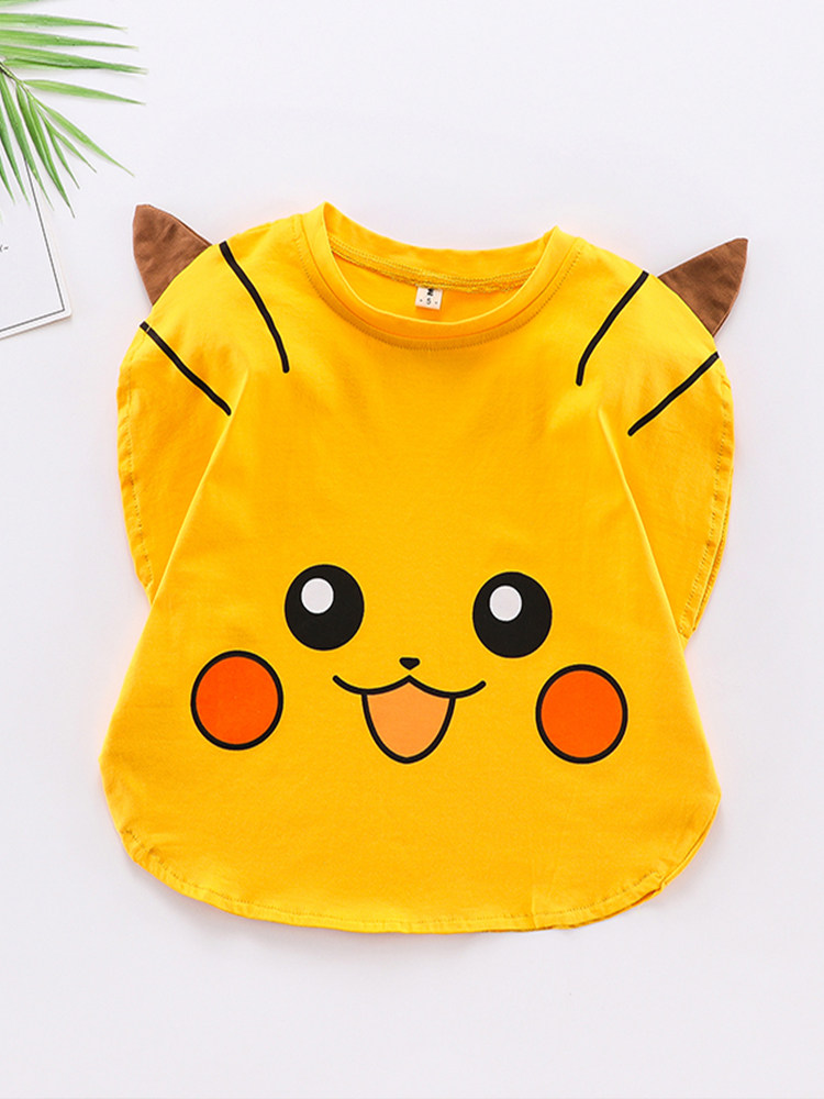 Children's Doraemon T-shirt pure cotton summer new orange Pikachu three-dimensional short-sleeved boy's creative jacket foreign style