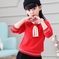 Girls Knitwear Pullover Round Neck Sweater Middle-aged Childrens Long Sleeve Loose Short Autumn and Winter Bottoming Coat