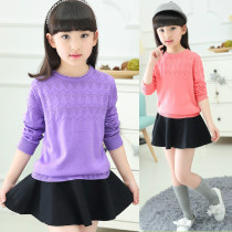Girls knitted sweater round neck pullover thin section Korean version plus velvet thickening middle and big children 2019 new autumn and winter sweater base