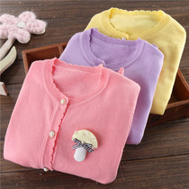 Girls knitted sweater cardigan spring and autumn thin section 2022 new childrens clothing childrens baby middle-aged childrens air-conditioning sweater jacket
