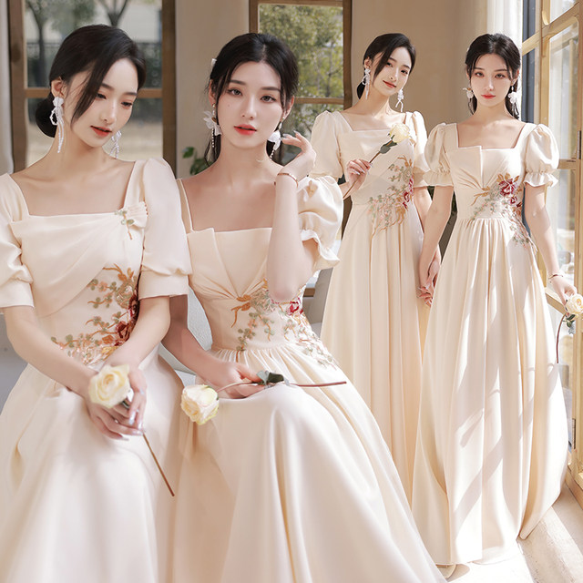 Bridesmaid dress Chinese 2022 new long section is thin spring and summer short-sleeved niche senior sisters group dress can be worn at ordinary times