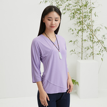 Tzu edge original spring and autumn womens mini-elastic cotton long sleeve inclined flap small V collar long sleeve blouse