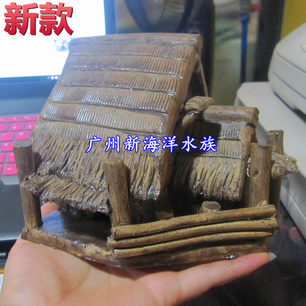 Ceramic Crafts Aquarium Construction View Fish Tank Swing Piece Small House Small Courtyard Lodge Hut Grass Size number