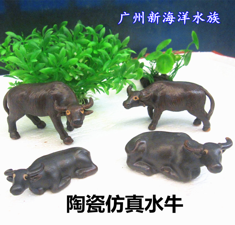 Fish tank Aquarium Building Landscape Pendulum ceramic simulation Buffalo Wolverine stand cattle Long 8 12 20CM Xuanguan