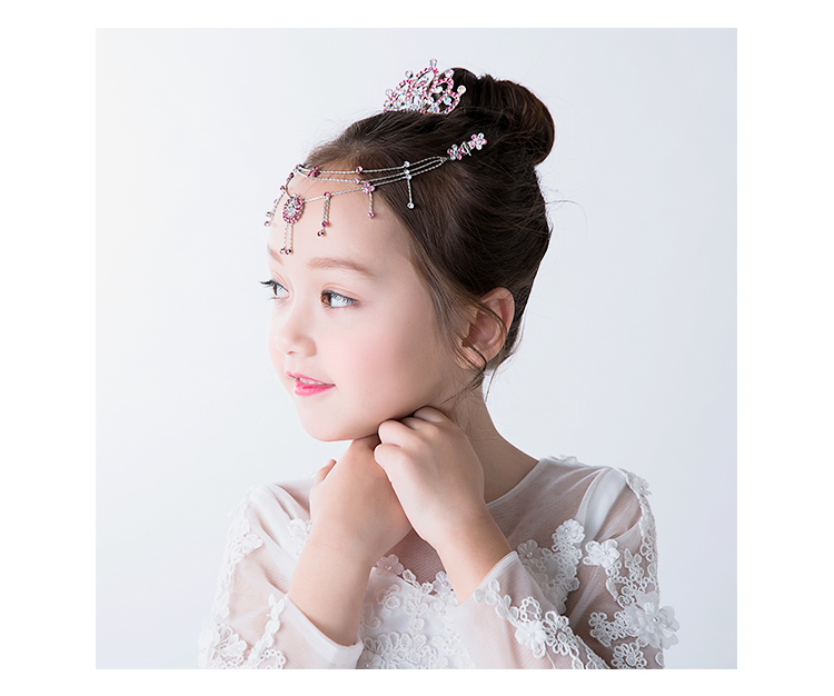 Hàn Quốc trẻ em chuỗi công chúa trán bé vương miện mũ cô gái rhinestone vương miện phụ kiện tóc trình diễn trang sức khiêu vũ dây chun buộc tóc