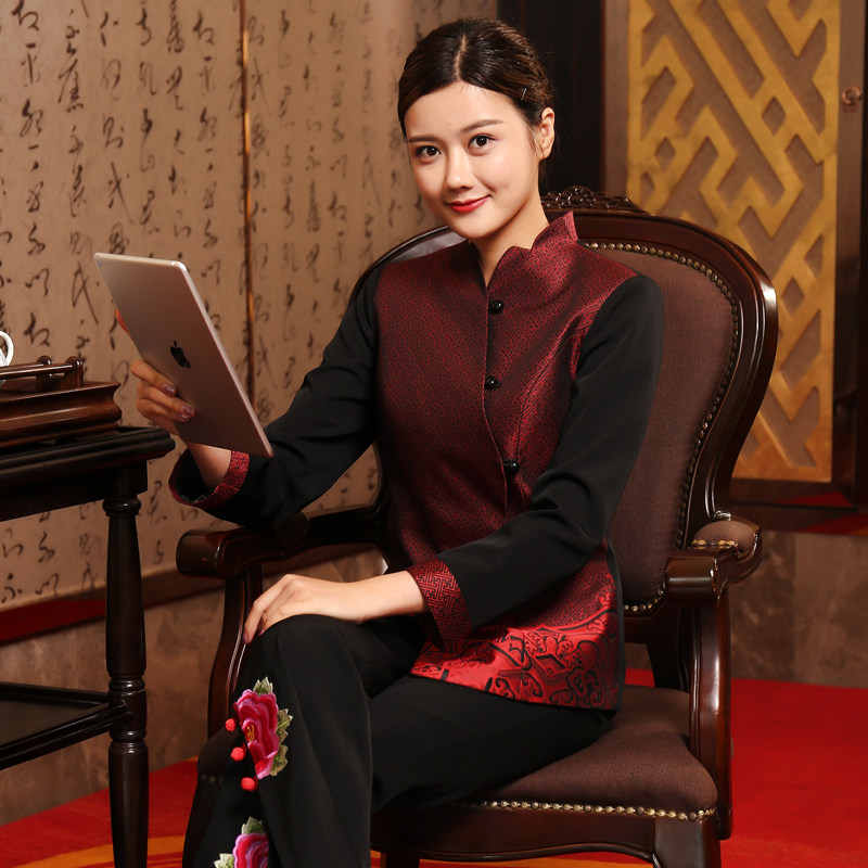 Hot pot shop Teahouse Catering Teahouse Tea art Tang uniform Hotel dining room Hotel waiter overalls Long-sleeved female