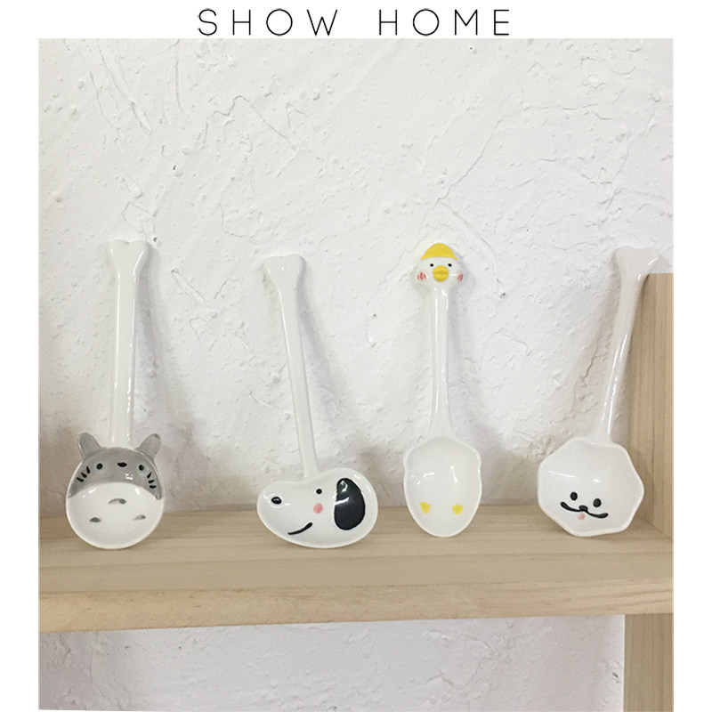 SHˇ hand-painted ceramic spoon creative cute girl heart home meal dessert spoon coffee spoon long handle rice spoon