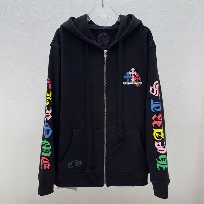 Trendy Brand 2026 New Letter Print Sanskrit Colorful Cross Unisex Casual Pure Cotton Hooded Zip-Up Jacket