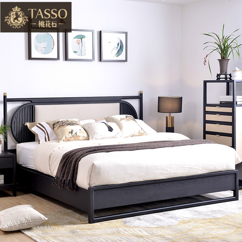 New Chinese style solid wood bed 18m double bed modern minimalist master bedroom king bed model room homestay factory direct sales