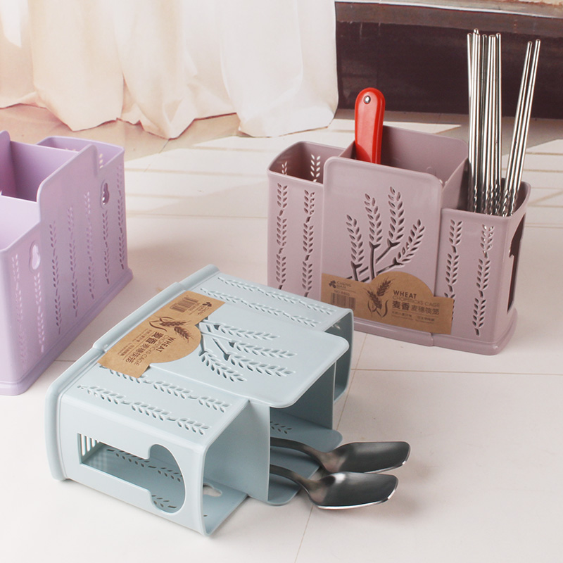 Wheat straw chopstick cylinder domestic drain chopstick cage wall-mounted free-to-punch tableware containing box delivery hook