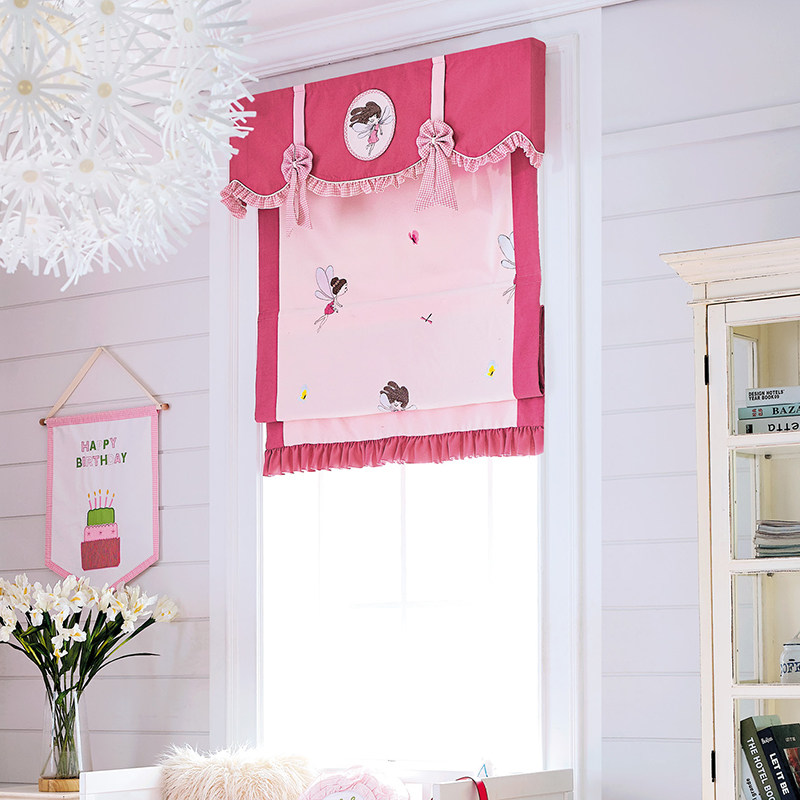 Sweet pink in wind girl princess Rome curtain lifting curtain shade folding curtain floating curtain embroidery blossom color