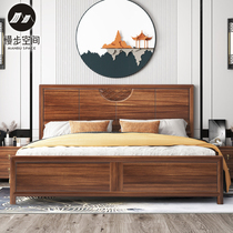 The new Chinese-style wood bed 1 8 meters double Queen gold sandalwood modern minimalist master bedroom carved storage nuptial bed