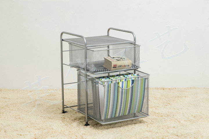 2 Drawer cart export to Europe and the United States Simple metal mesh home office storage finishing