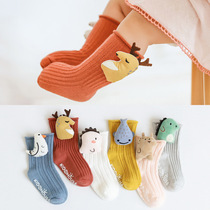 Spring Autumn Winter Freshmen Baby Bao 0-6 Months -1-3 Year Old Paparazzi Pine Mouth Point Glue Anti Slip Pure Cotton Socks Box Dress