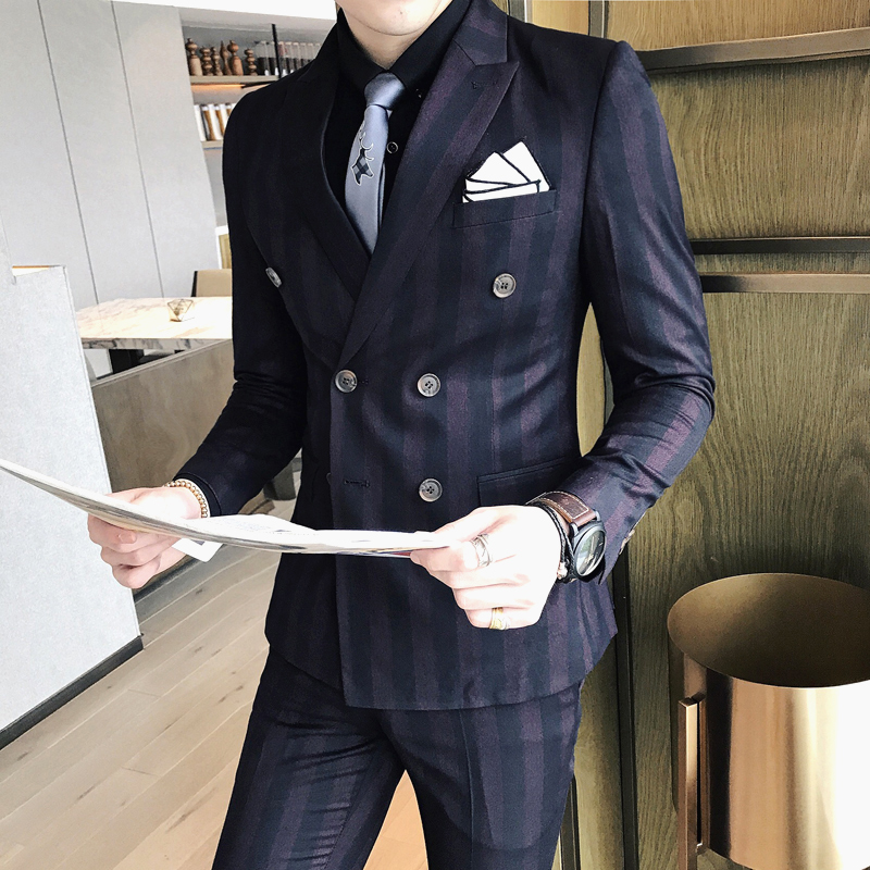 2018新款男士三件套韩版修身婚礼礼服潮流发型师时尚夜店西装套装