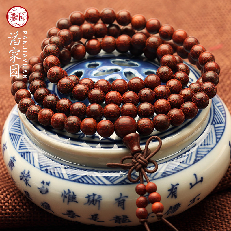Panjiayuan Indian lobular red sandalwood old material 6mm round beads 108 bracelets men and women hand rosary beads hand chisel