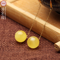 Pan Home Natural No Baking Color Optimized Honeywax Round Beads Inlaid 18K Gold Earline Temperament Fashion Elegant Lady Ornaments