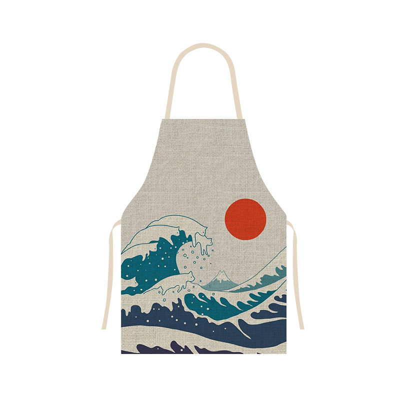 Japanese-Style Cartoon Cat in the Painting Kitchen Apron Made of Cotton and Linen for Washing Dishes, New Model for Home Use, Cooking, Anti-Stain and Waterproof