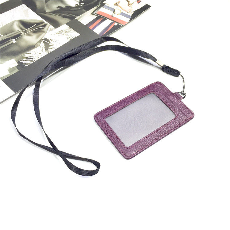 Leather work ID card top layer cowhide double-sided mirror window bus card bag hanging neck exhibition ID student ID card set