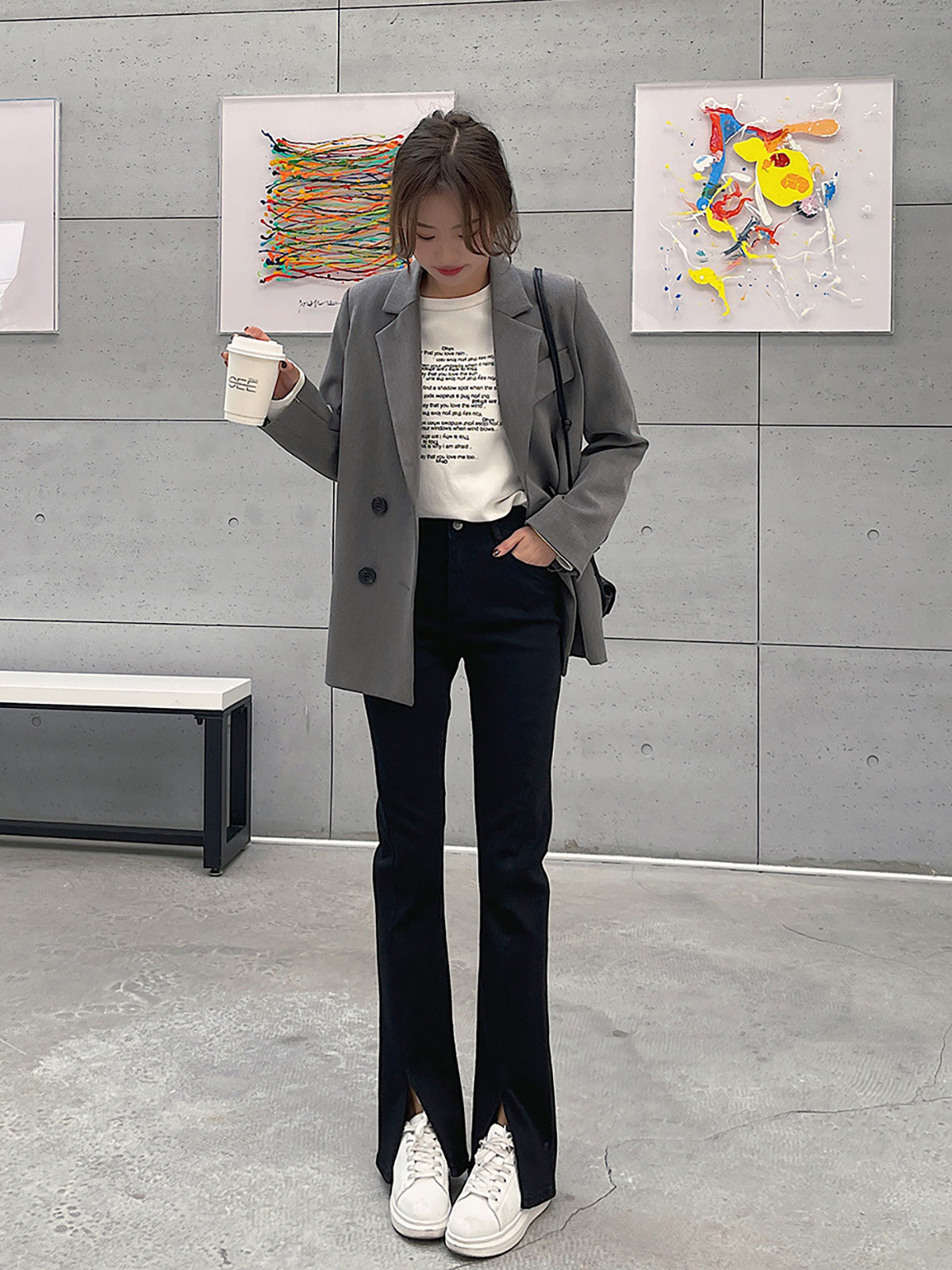 Xiaomi Bear High Waist Open Fork Jeans Woman 2022 Summer thin THIN BLACK Bifurcated Microhorn Pants