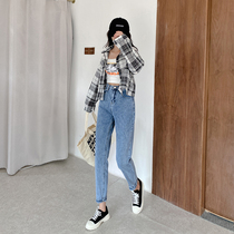 Xiaomi Bear Light Colored Straight Drum Jeans Woman 2021 Summer thin section High waist loose Conspicuic Broadlegged Kharen Old Daddy Pants