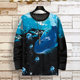 National trend whale print long-sleeved T-shirt for men 2024 spring new casual Chinese style teenagers large size top