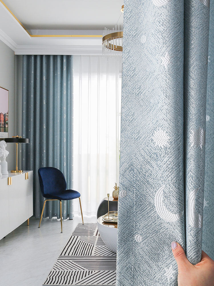 Nordic modern simple living room Bedroom bay window Floor-to-ceiling window Custom curtains Finished cotton and linen semi-shading ins wind