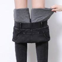 Jeans women winter plus velvet high waist slimming pants thick tight pants outside wear elastic waist size elastic spring