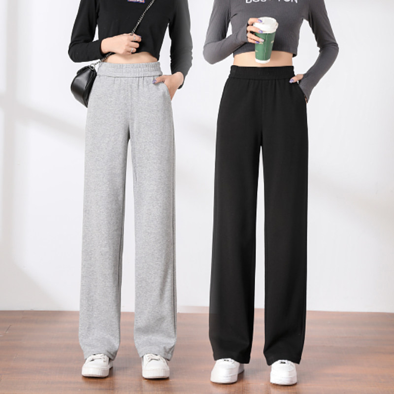 Grey Sports Pants Woman Loose Straight Drum Spring Autumn 2022 Spring Autumn With High Waist Pituality Drag Down Street Wide Leg Pants