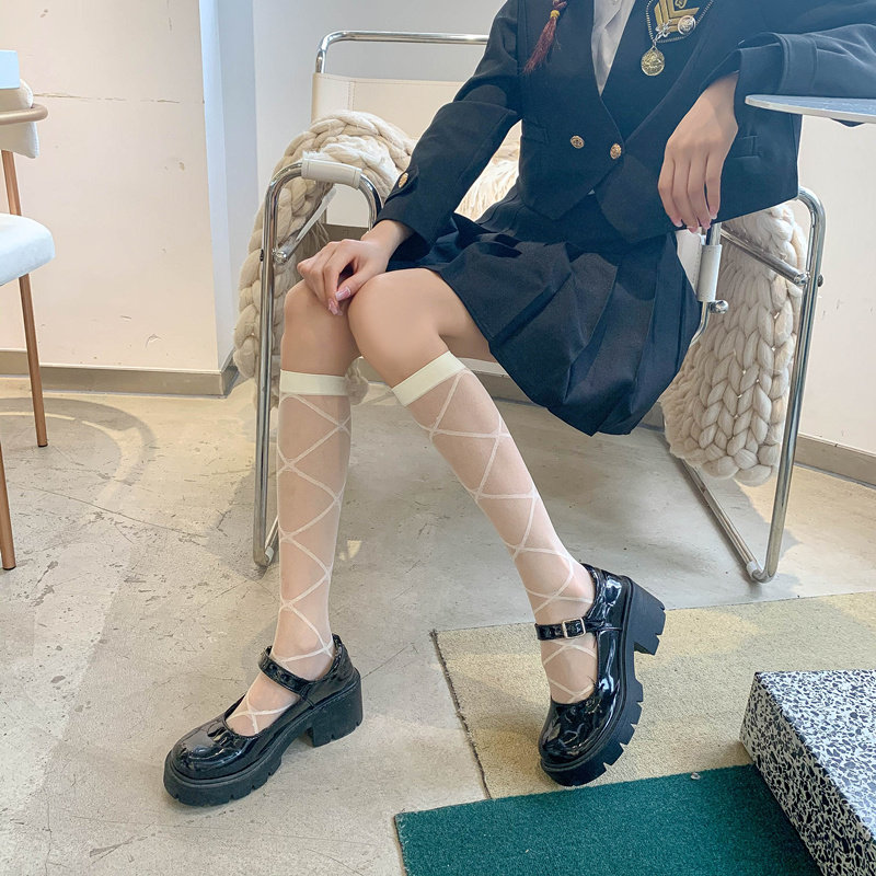 Lolita Summer Transparent Milk White Breaky Leg Socks Female Dingying Black Filament Skin Stocks