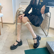 Lolita Summer Transparent Milk White Breaky Leg Socks Female Dingying Black Filament Skin Stocks