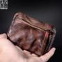 Đơn giản retro cũ tinh khiết túi da túi mini xu ví da dây kéo túi nhỏ lưu trữ túi nữ túi tiền xu ví nam đẹp