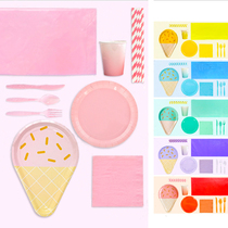 Ice cream net red picnic set birthday party disposable paper plate dessert table cake plate decoration picnic plate
