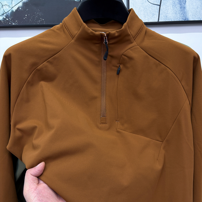 A Similar Product to the Sante Brand, New Autumn Lightweight Outdoor Sports Cycling and Running Long-Sleeve T-Shirt for Men with Half-Zip Stand Collar