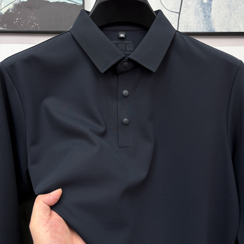 Big Brand Alternative Spring Light Business Casual Lapel Seamless No-Iron Long-Sleeve T-Shirt for Men, Suitable for Commuting and Everyday Wear, Polo Shirt