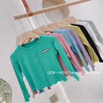 Girls bottoming shirt childrens clothing 2022 spring and autumn new childrens candy color buttons high elastic long-sleeved baby girl T-shirt