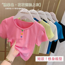 Girls short-sleeved T-shirt summer clothes new childrens Korean version of the Western style candy-colored top female baby summer short T-shirt