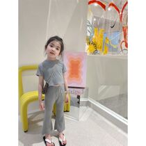 Girls short-sleeved trousers suit 2022 summer new Korean version baby girl casual two-piece childrens clothing nine-point pants