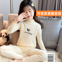 Girls velvet thermal underwear suit little girls new bottoming pajamas autumn and winter new childrens autumn home clothes