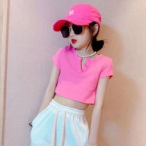 Girls short-sleeved t-shirt short section 2022 summer new medium-sized childrens Western style wild candy-colored top girls summer clothes