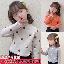 Girls bottoming shirt plus velvet thickened baby girls top middle and small childrens autumn and winter long-sleeved T-shirt little girl all-in-one velvet T