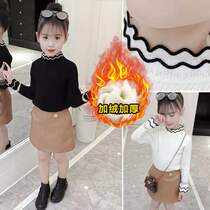 Childrens clothing girls t-shirt 2021 new autumn and winter childrens bottoming shirt plus velvet middle-collar middle-aged childrens thickened knitted top