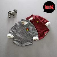 Áo sơ mi bé trai 0 plus nhung dày 1 áo khoác cardigan cho bé 6 tháng mùa thu đông quần áo mới 3 tuổi Quần áo ấm cho bé áo sơ mi thô cho bé trai