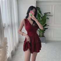 Korean ins fairy fan conservative skirt thin Belly Belly one-piece swimsuit female summer 2021 new hot spring swimsuit