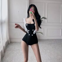 Dudu point Han Shang Korea ins one-piece swimsuit female summer 2021 new small chest conservative thin belly cover belly hot spring swimsuit