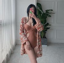 Dudu point Han Shang Korean ins backless one-piece swimsuit female Xia Xianqi small chest covering belly thin conservative hot spring swimsuit