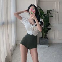 Dudu point Han Shang Korean ins2021 new retro one-piece swimsuit female small chest conservative thin hot spring swimsuit